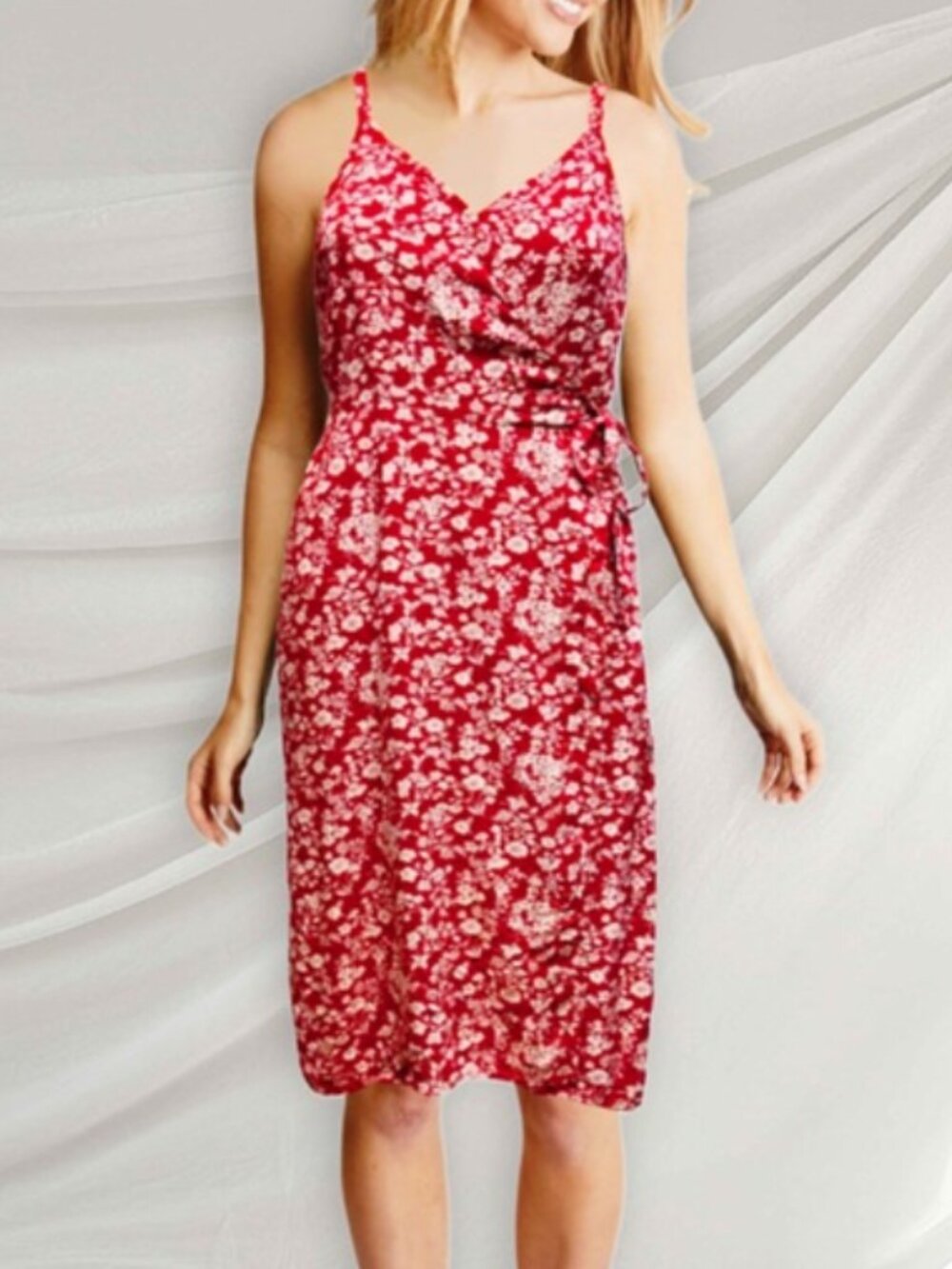 Hollister Red Floral Wrap Dress
